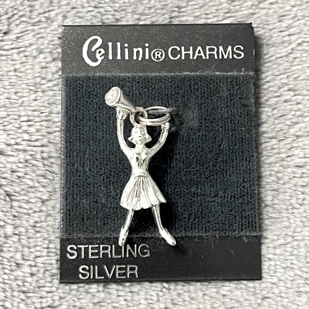 VTG Cellini Sterling Silver Cheerleader w/ Megaphone Charm in Original Packaging